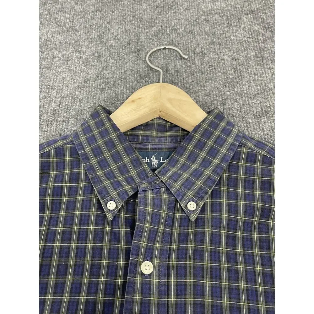 Polo Ralph Lauren Shirt Mens Large Blue Plaid Button Up Green Checks N3